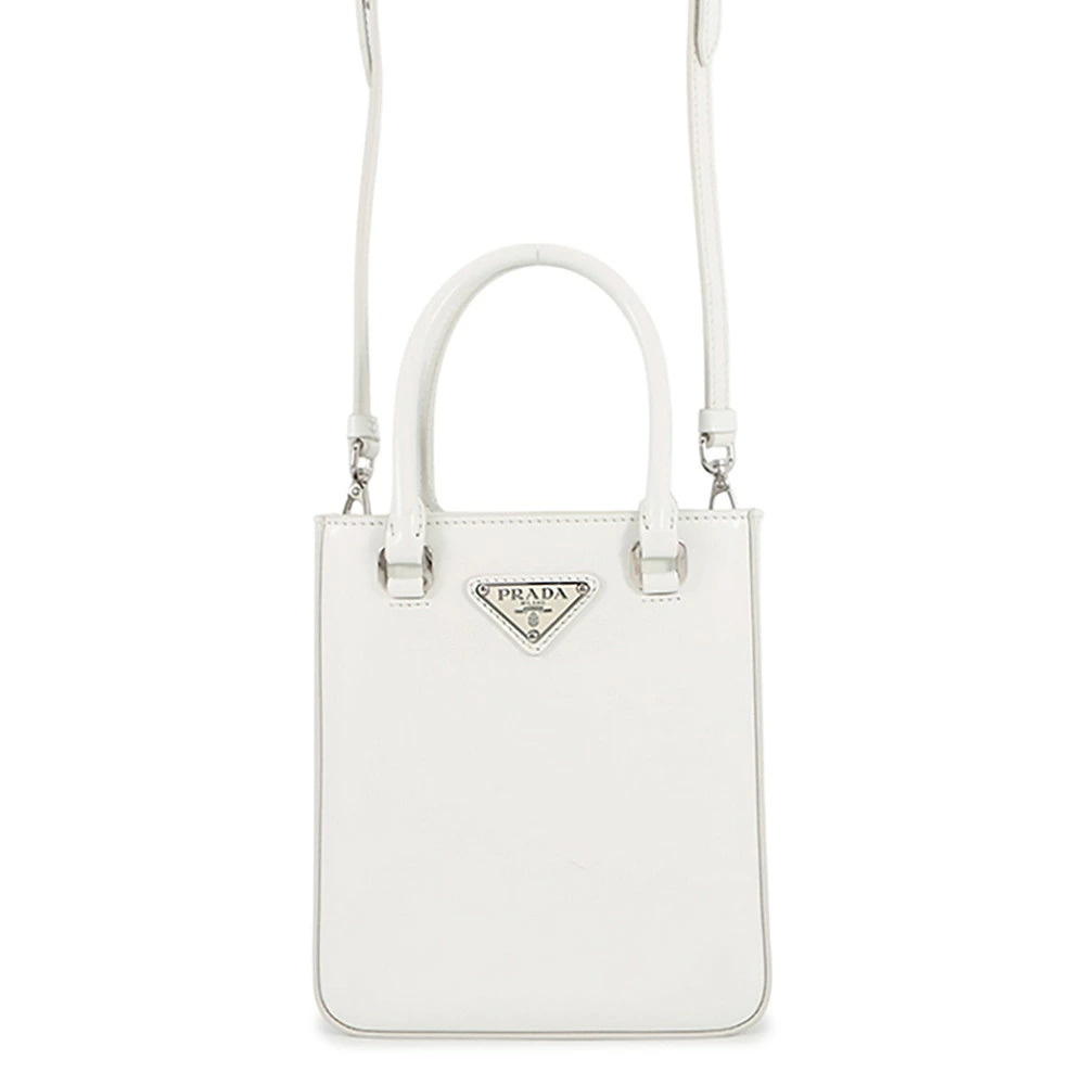 Prada Handbag Spazzolato triangle leather shoulder bag white